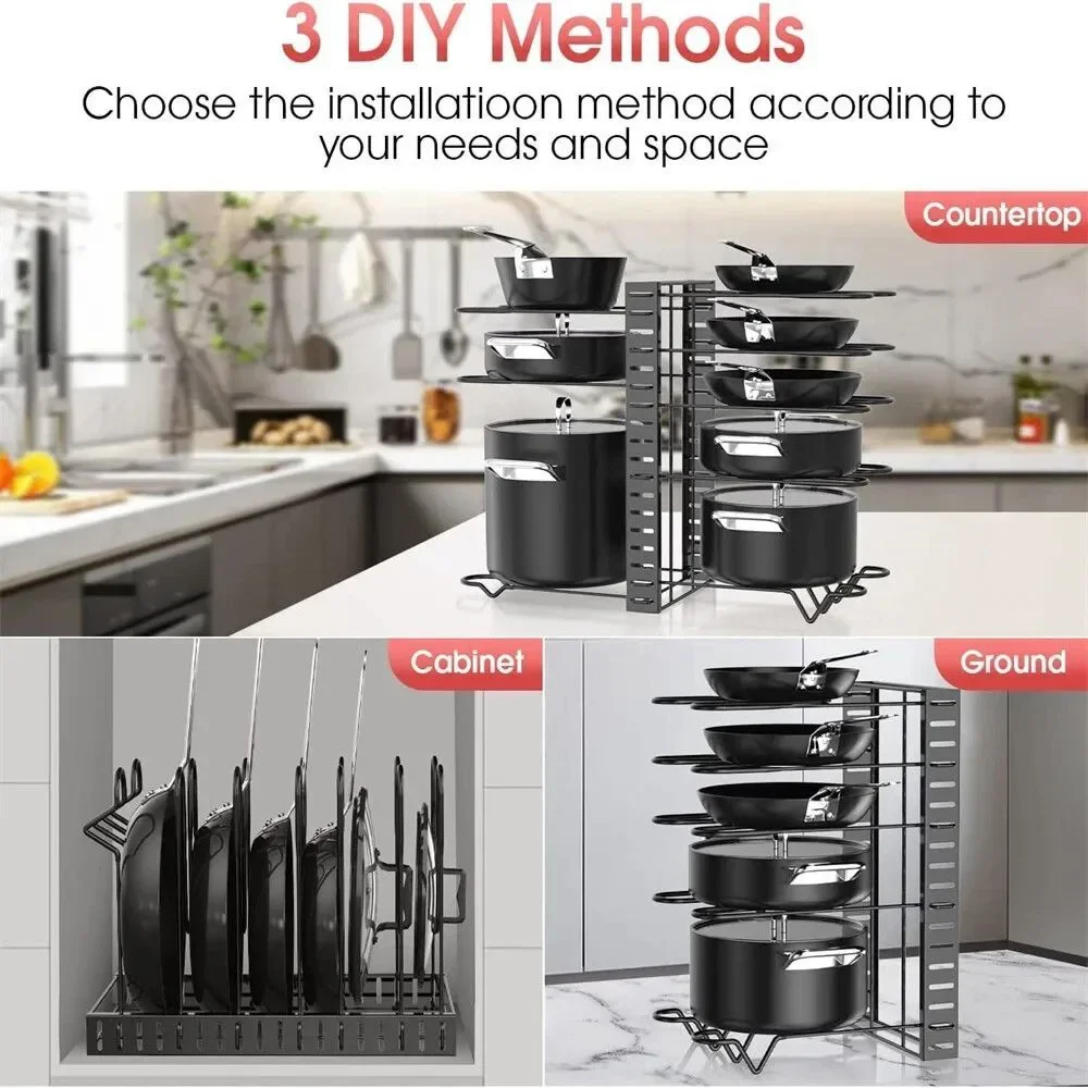 Pot Lid Storage Organizer, Pot And Pan Organizer Rack Holder For Kitchen Cabinet